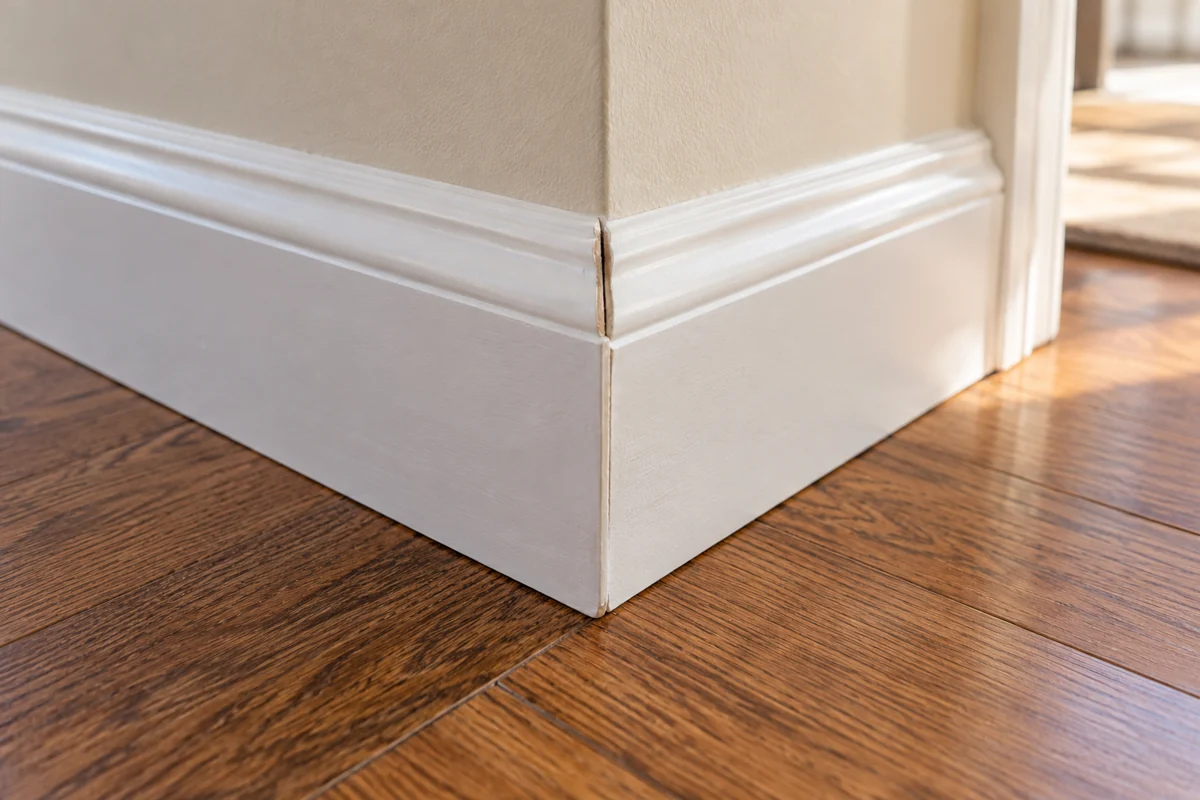 Close up slightly open outer baseboard miter